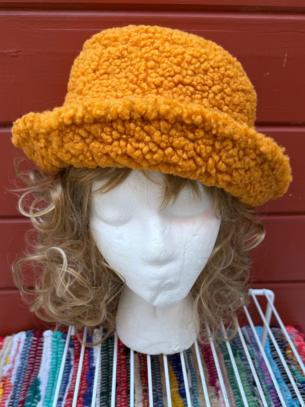 Urban Outfitters Orange Plush Sherpa Bucket Hat OS